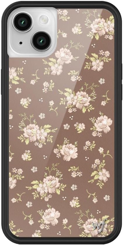 Wildflower Cases - Compatible with iPhone 13/14 | Protective Black Bumper, 6.5ft Drop Test Certified, Women Owned Small Business | Vintage Aesthetic Flowers Trendy | Brown Floral