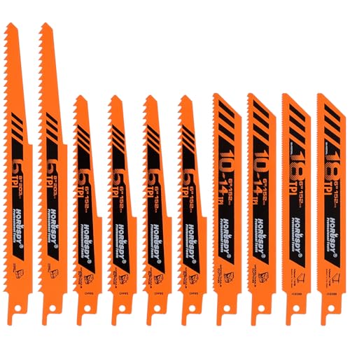 HORUSDY 10-Piece Reciprocating Saw Blades Set - Professional Sawzall Blades for Wood, Metal, Drywall & Plastic - High Carbon Steel Pruning Saw Blades - Compatible with DeWalt, Milwaukee & More