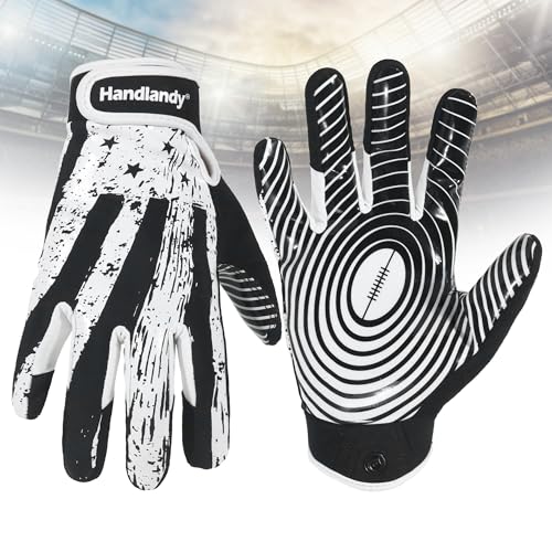 HANDLANDY Youth Football Gloves for Boys Girls, Sticky Wide Receiver Gloves for Kids, Junior Flag Football Gloves