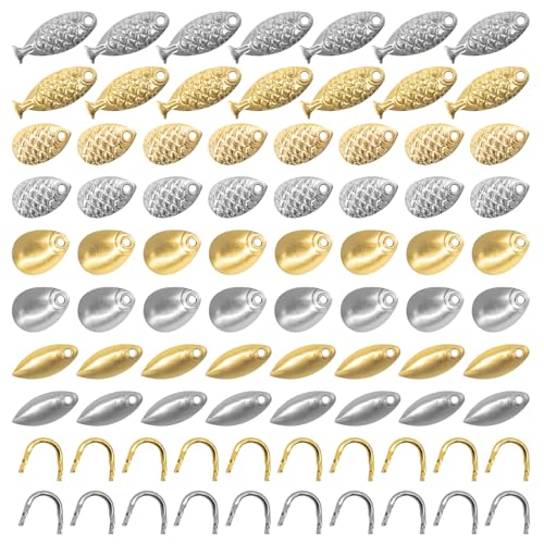 700Pcs 8 Styles Fishing Spinner Blades Assorted Set with U-Shaped Brass Links, Silver and Gold Deep Cup Spinnerbait Blade and Clevis for Freshwater Saltwater Lures Worm Spoons Rigs Making