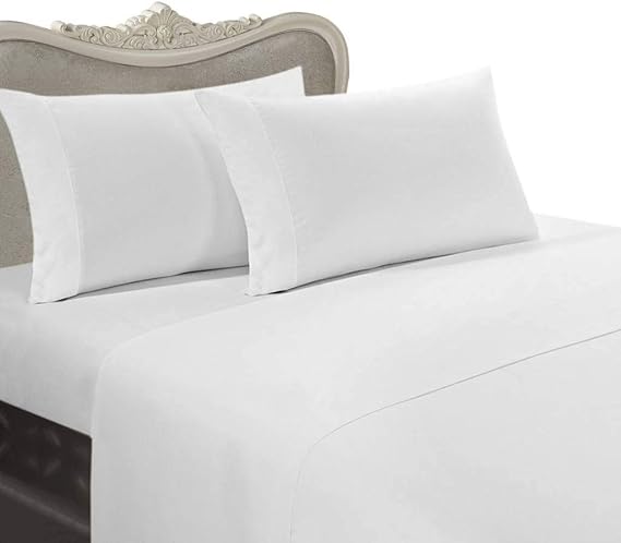 EGYPTIAN BEDDING Luxurious 300 Thread-Count, Queen Pillow Cases, White Solid, Set of 2