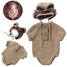 Newborn Photography Prop, Baby Props Outfit Handmade Costume Baby Boy Photo Shoot Crochet Hat/Pants/Cover Diaper for Infant Boy Girl Princess Twins