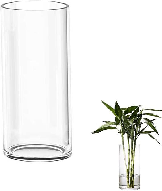 Glass Cylinder Vase, Clear Glass Vase for Flowers and Candles, 20 x 10cm