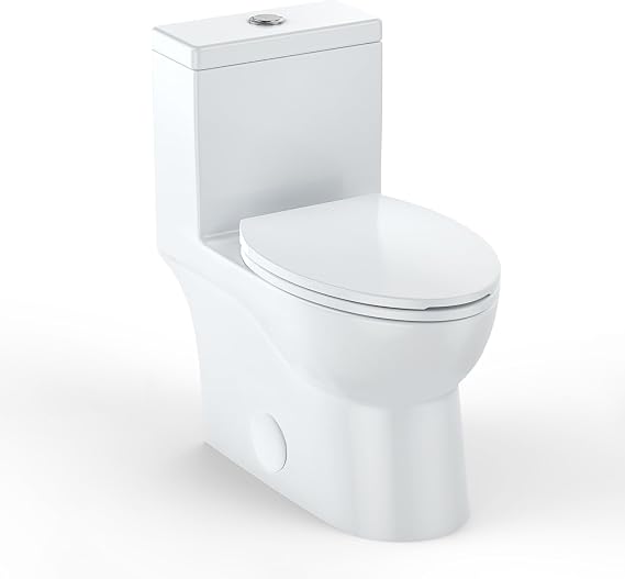 Elongated Toilet for Bathrooms, One-Piece Toilet With Soft Close Seat,Comfort Height Toilets, Powerful & Quiet Modern Standard Ceramic Toilet with Dual Top-Press Buttons 1.28 GPF, 12" Rough-In