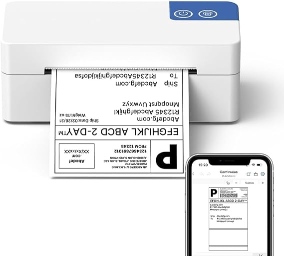 Bluetooth Thermal Shipping Label Printer for Small Business, White | Wireless Portable Mailing Shipping Printer for USPS UPS Amazon Shopify Etsy - Compatible with iPhone Android Windows & Mac