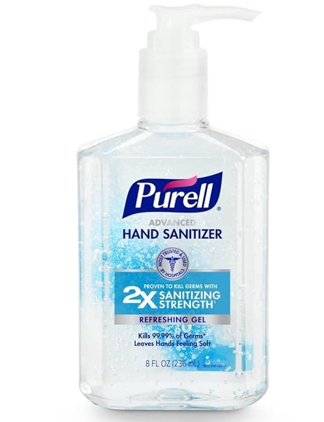 PURELL Advanced Hand Sanitizer, Refreshing Gel, 8 fl oz Sanitizer Table Top Pump Bottles (Pack of 2) - 9652-06-EC2PK