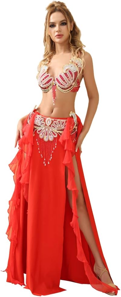 ROYAL SMEELA Belly Dance Costume Women's Professional Belly Dance Outfits Belly Dance Bra Belt Skirt Set Carnival Costumes Women's Belly Dance Clothing Belly Dance Costume for Women Belly Dancing