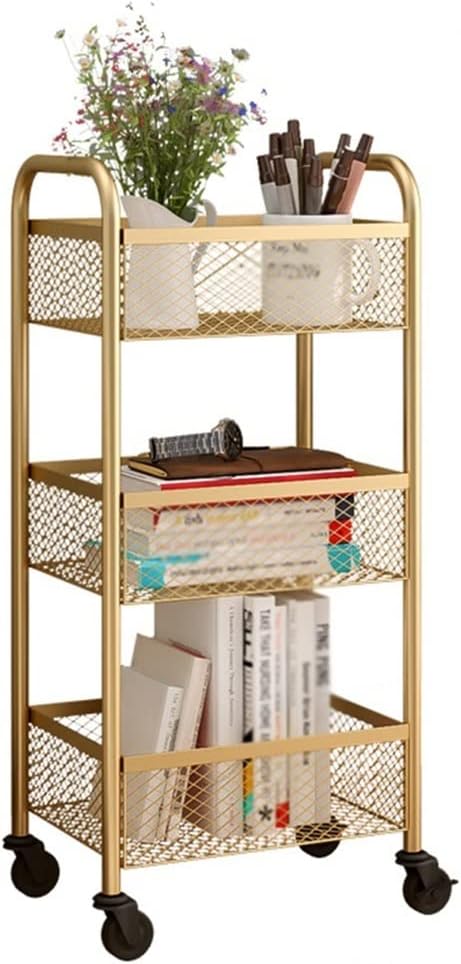 Trolley Rolling Utility Cart with 3 Tier Slide Out Storage Mobile Shelving Unit Organizer for Bathroom and Kitchen Metal Cart with Wheels Easy Assembly