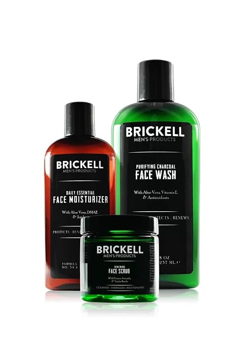 Brickell Men's Daily Advanced Face Care Routine II, Activated Charcoal Facial Cleanser, Face Scrub, Facial Moisturizer Lotion, With Activated Charcoal, Hyaluronic Acid, and Aloe, Unscented