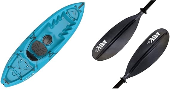 emotion Spitfire Sit-On-Top Kayak, Glacier Blue, 9' & Pelican - Standard Kayak Paddle - Black - 220 cm (86.6 in.)