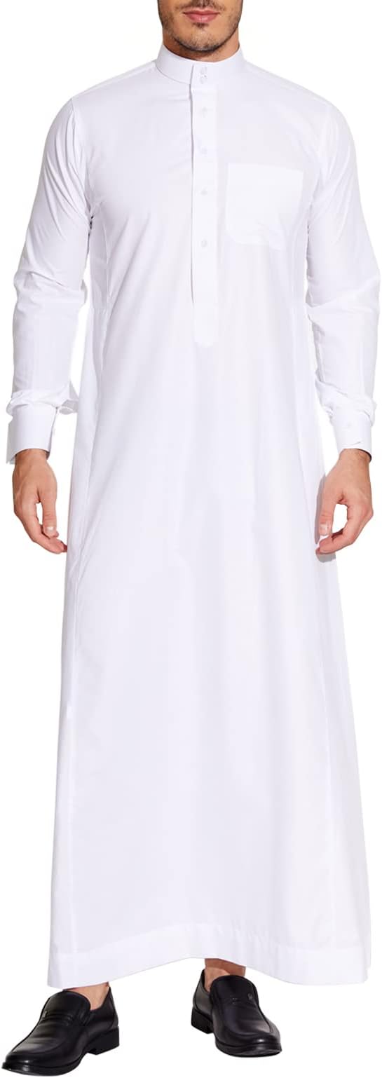 Saudi Style Arabic Thobe Mens Arab Robe Mens Muslim Clothes Ramadan Middle East Ethnic Clothes Cuff Sleeve Size 56