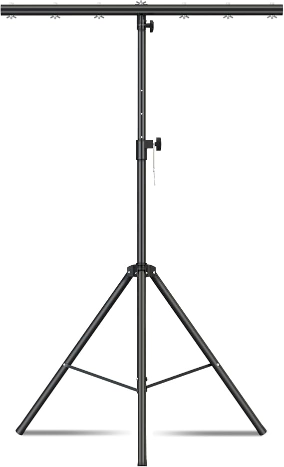 DJ Lights Stand with Round T Bar, Heavy Duty Par Can Tripod for 7 Lights Stage Light Stand Adjustable Height 55-100 Inch, DJ Lighting Suitable for Stages, Bar, Banquet, Party