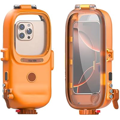 AICase Waterproof Underwater Snorkeling Diving Phone Case for iPhone 161514131211 Pro Max Galaxy S25S24S23S22[50ft15m] Professional Scuba Diving Case Underwater Photo Video Cover-Orange
