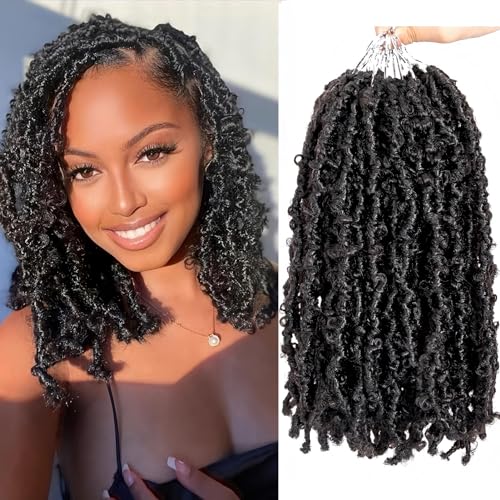 Col Bling Butterfly Locs Crochet Hair 12 Inch 8 Packs, Soft Butterfly Locs Distressed Faux Locs Crochet Hair Pre Looped Crochet Hair 12Inch 8Packs, #1B