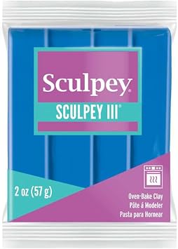 Sculpey III Polymer Oven-Bake Clay, Blue, Non Toxic, 2 oz. bar, Great for modeling, sculpting, holiday, DIY, mixed media and school projects.Perfect for kids & beginners!