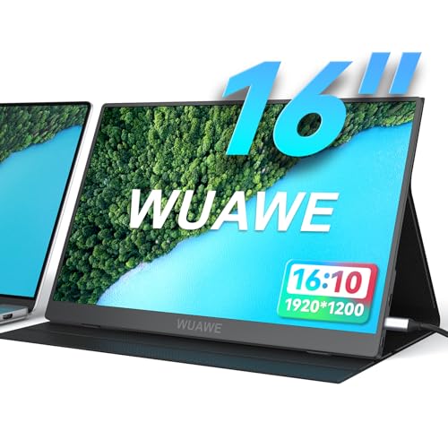 WUAWE 16inch Portable Monitor with Cover, 1200P FHD IPS Laptop Display, 100% sRGB HDR Travel Monitor for Work, MacBook, Phone, NS2, PS5, Xbox USB-C & HDMI External Screen with Protective Case