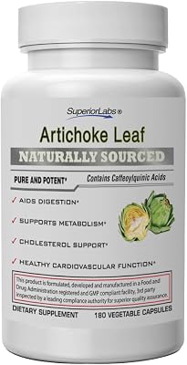 Superior Labs Artichoke Leaf NonGMO Powerful with Caffeoylquinic Acid Natural Dietary Supplement to Support Healthy Metabolism, Digestion, Antioxidant, 600 mg Dosage 180 Veg Caps