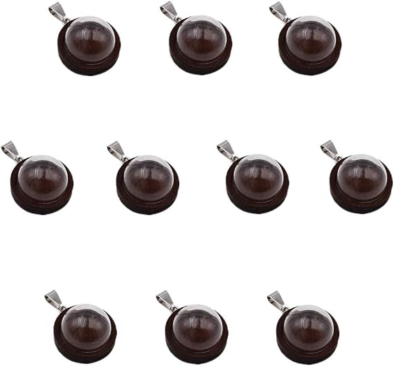 ZenRa 10-Piece Glass Dome Vial Pendant Set with Wooden Base - Hollow Glass Cabochons (20mm, Dark Coffee)