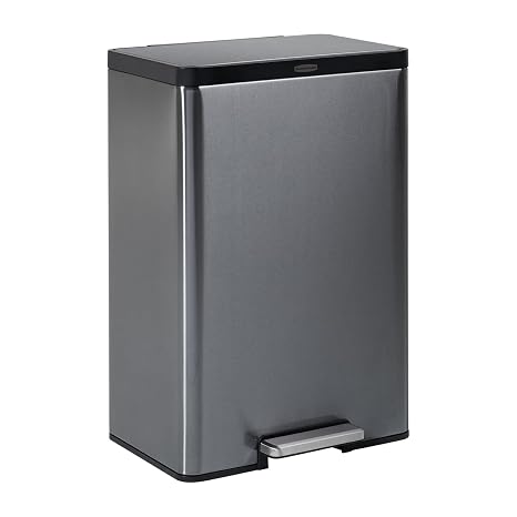 Rubbermaid Elite Stainless Steel Step-On Trash Can, 12 Gallon, Charcoal, Wastebasket for Home/Kitchen/Garage/Apartment/Office