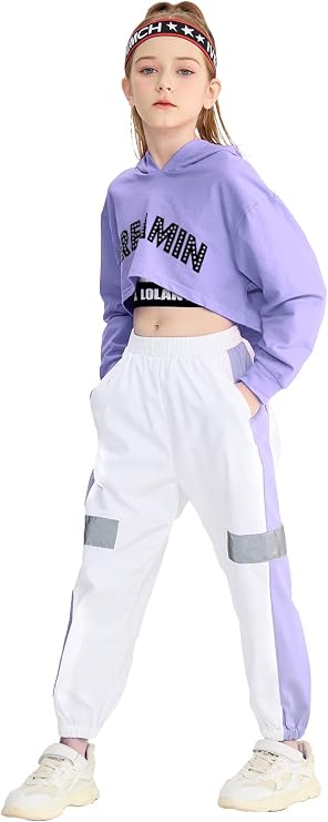 LOLANTA Girls 3 Piece Outfits Cropped Hoodie Tank Top Jogger Pants Set, Hip Hop Jazz Street Dance Skateboarding Clothes