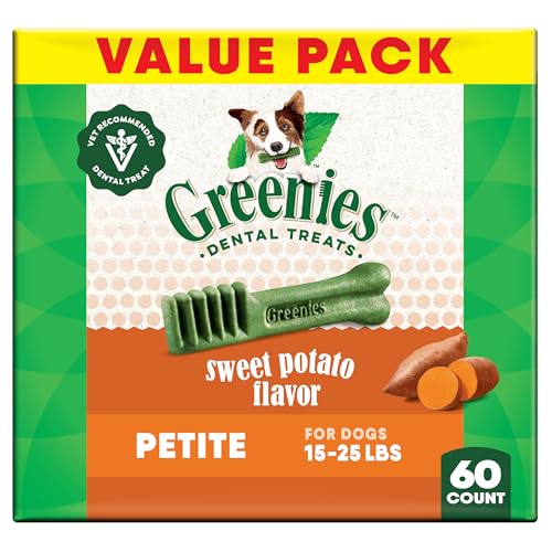 Greenies Veterinarian-Recommended Adult Natural Dental Dog Treats Petite Size, Sweet Potato Flavor, 36 oz. Pack, 60 Count