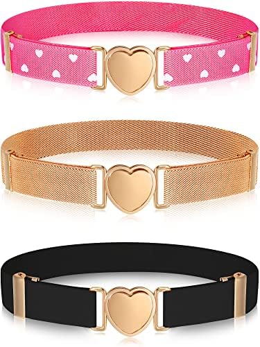 Hamry 3 Pieces Girl Belts Kids Toddler Belt Elastic Stretch Belt Adjustable Stretch Belts Elastic Heart Kids Belt for Girls