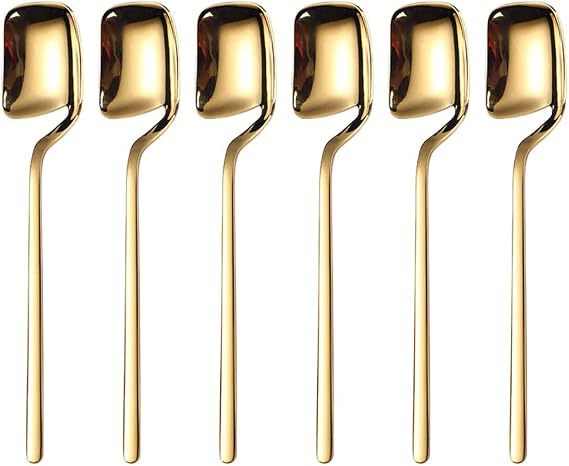 IQCWOOD 18/10 Stainless Steel Gold Coffee Spoons, Hangable Design 5.6" | 304 Stainless Steel Espresso Spoons for Home Coffee Bar, Cafe, Afternoon Tea, Holiday Gift, Set of 6