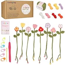 WaldyWop Crochet Kit for Beginners - 8 Flower Bookmarks Knitting Kit w/Step-by-Step Video Tutorials & Soft Yarn, Hook - Wobbles DIY Art Craft Kit for Adults, Birthday Gifts for Women Teen