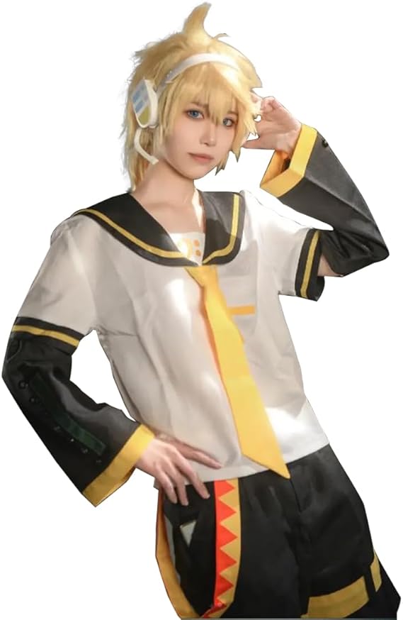 Kagamine Rin Cosplay Kagamine Len Cosplay Halloween Full Set Of Uniforms with Wigs For Men and Women