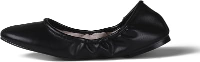 Women Ballet Flats Breathable Knit Foldable Pointed Toe Slip On Comfortable Walking Dressy Work Flats Shoes Black Size 8