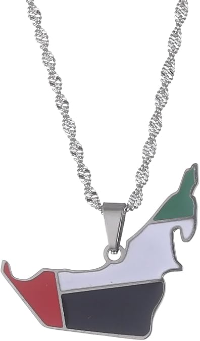 United Arab Emirates Map Flag Pendant Necklace Stainless Steel UAE Jewelry