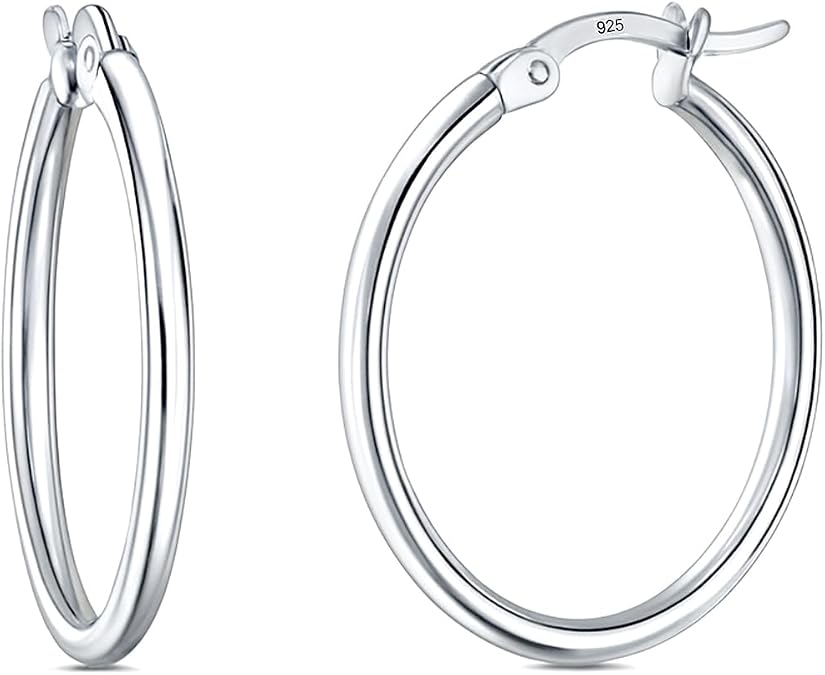 Charmsy 925 Sterling Silver Hoop Earrings | Lightweight Italian 2.5mm Tube Diamond-Cut Round Classic Hoops Earring for Women | Size 15/20/25/30/35/40/50/60/70mm | Small Medium Large