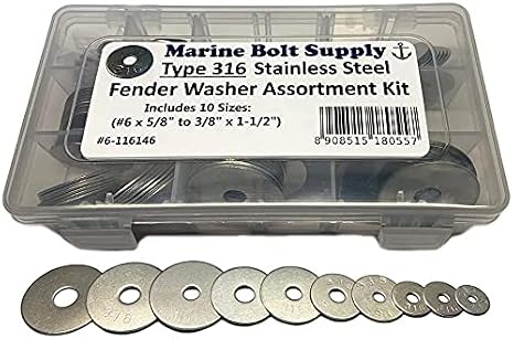 316 Stainless Steel Fender Washer Assortment Kit by Marine Bolt Supply 6-116146