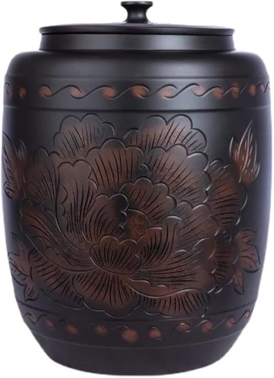 25L Ceramic Rice Container Airtight - 33lb Capacity Moisture-Proof Food Storage, Hand-Painted BPA-Free Bin for Grains, Coffee Beans & Pantry, Oriental Gift (8.3" Wide Mouth)