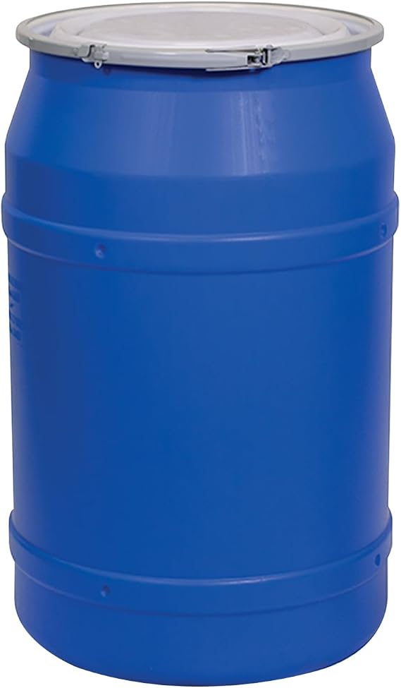 Eagle Plastic Drum, 55 Gallon Drum, DOT Compliant, Made in USA, Blue | High-Density-Polyethylene Construction, Open Head Lab Pack Drum, Metal Lever-Lock Lid, Hazardous Material Storage, Transport