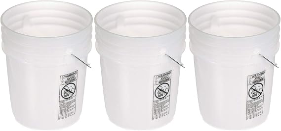 5 Gallon (20L) Plastic Buckets, 3-Pack - White