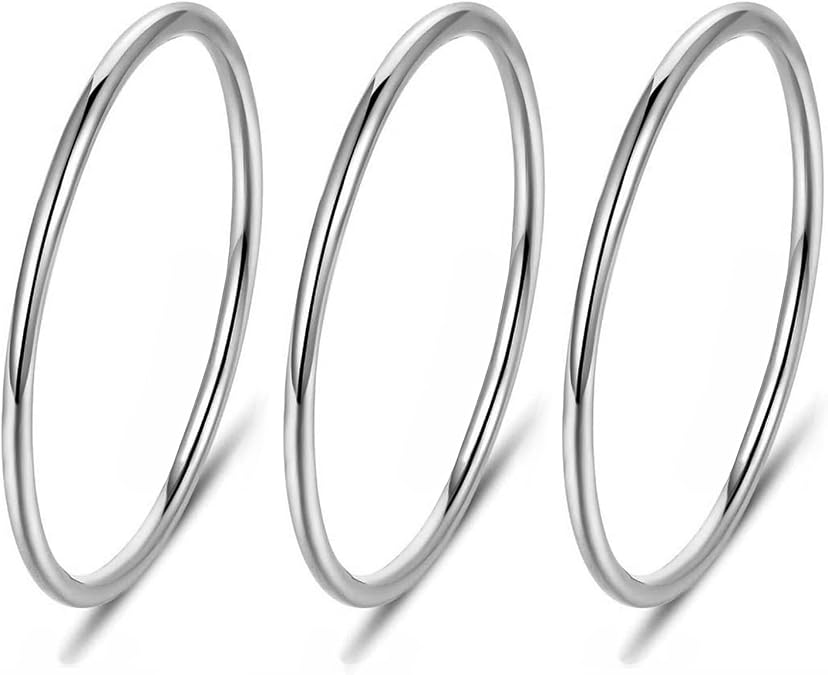 Nostrand Sterling Silver 1mm Stackable Wire Ring (Pack of 3)