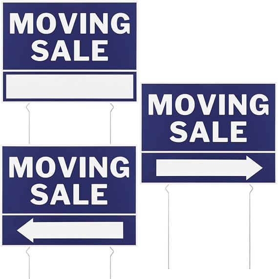 Road Signs Moving Sale, Double Sided Yard Sale Signs With Metal Stakes, Three Pcs 12 X 16 Inches Pp Waterproof Sale Signs With Directional Arrows, For Sales Events