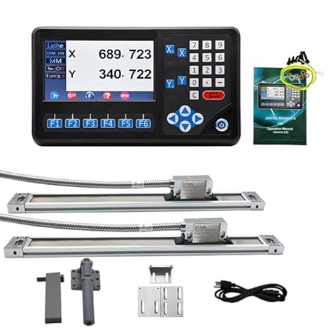 2Axis LCD DRO Multi-Function Digital Readout Display,12''x60'' 5um Magnetic Scales EIA-422 Output IP67 DIY OEM Encoder Sensor for Lathe Milling Bridgeport Knee Mill (320mmx1520mm)