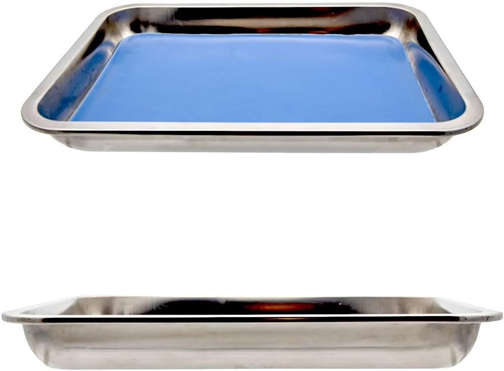 360 Stackable Stainless Steel Dissecting Pan with Self-Healing Plastisol Liner, 11 L x 7 W x 1.5 D, Durable Lab Dissection Tray for Multiple Uses