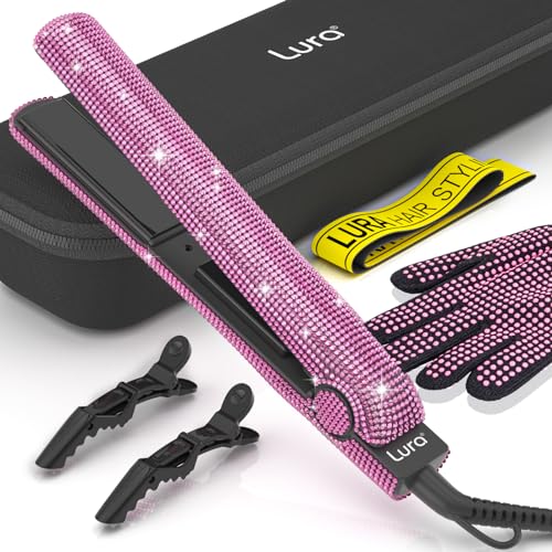 250-500F Flat Iron for Black Women Hair,Rhinestones Hair Straightener for Black Hair,Bling Diamond Dual Voltage Hair Straightener