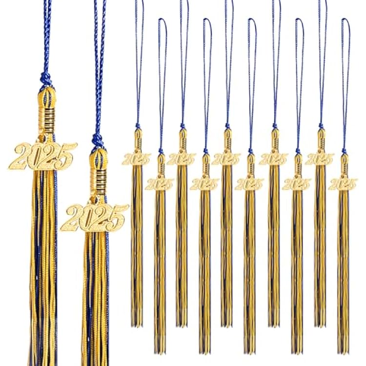 2025 Graduation Tassels,12Pcs Cap Tassel Decoration with 2025 Year Gold Date Charms,Graduate Gifts for Ceremonies Souvenir High School,Blue and Gold