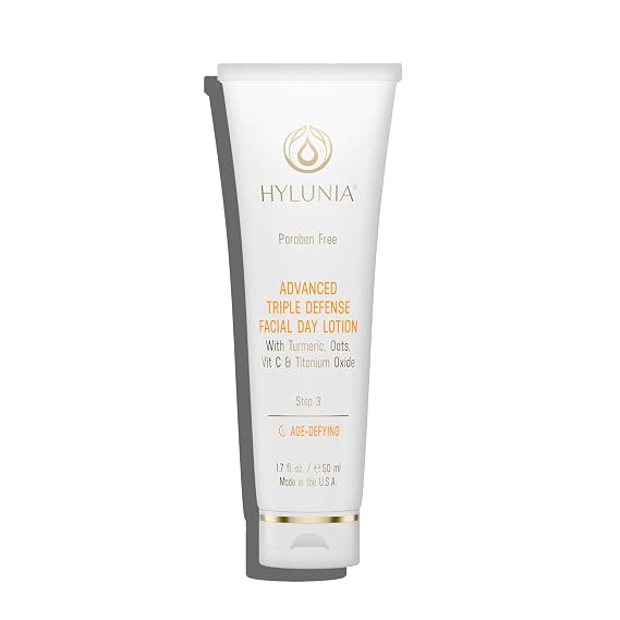 Hylunia Triple Defense Day Lotion, 1.7 fl. oz. | Age-Defying Moisturizer, Vitamin C, Turmeric & Titanium Dioxide, Hydrate, Protect & Rebuild Collagen