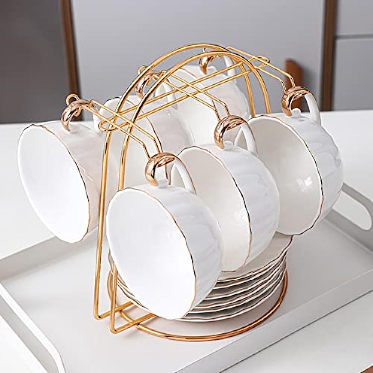 EUBUY Coffee Mug Holder, 6 Hooks Coffee Cup Holder, Metal Iron Gold Countertop Mug Tree Holder Stand for Counter Cabinet Desktop Home Kitchen Decor