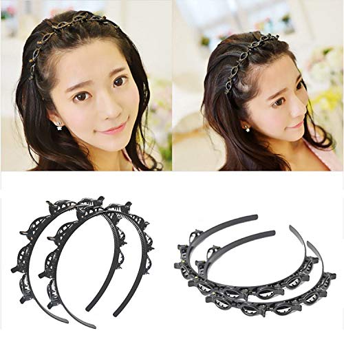 EIGHTOWN Double Layer Twist Plait Headband for women - Hollow Woven Hair Tools forGirls - Double Bangs Hairstyle Hair Band with Hairpin - Twist Clip with Toothed Headband Braid Tool 4 pack of black