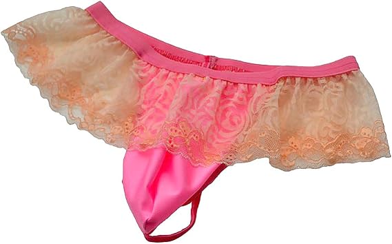 IBAKOM Men's Lingerie Mini Skirt Thong Lace Crossdress Underwear | Male T-Back G-string Panties Feminine Lingerie for Men, Elastic Low Waist Underpants, Floral Ruffle Lace Trim Thong Skirt
