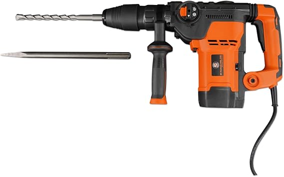BN Products-USA BNH-640 1250W Commercial Rotary Hammer with Bull Point Chisel and Drilling Bit, Orange, Black
