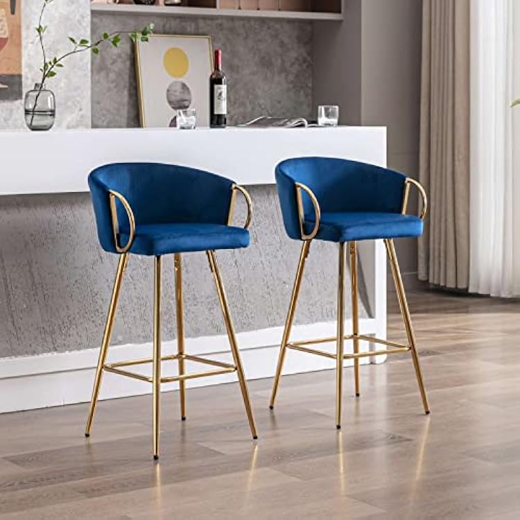 Modern Velvet Bar Stools with Golden Base Set of 2, Kitchen Island Counter Bar Chair for Dining Room
