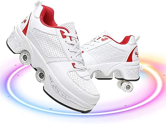 Deformation Roller Shoes Male and Female Skating Shoes Quad Roller Skates Kick Rollers Shoes Retractable Adults/Kids,Invisible Pulley Shoes Skates with Double-Row Outdoor Sneakers