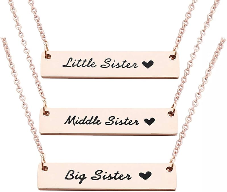 Sisters Bar Necklaces 3 Pieces Big Sis Middle Sis Little Sis Necklace Set Gift for Sisters
